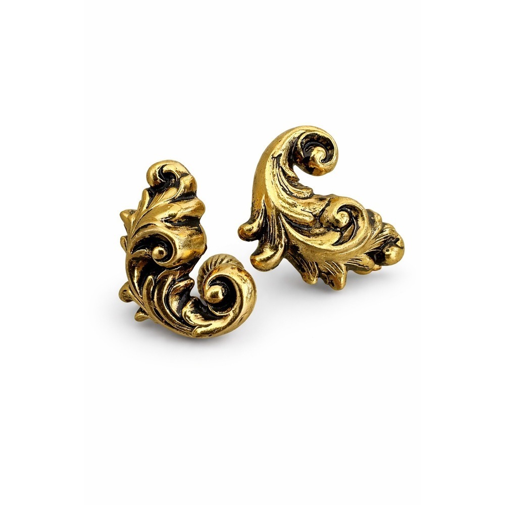 Vintage 1960's Gold Baroque Scroll Clip On Earrings Antiqued Ornate Statement